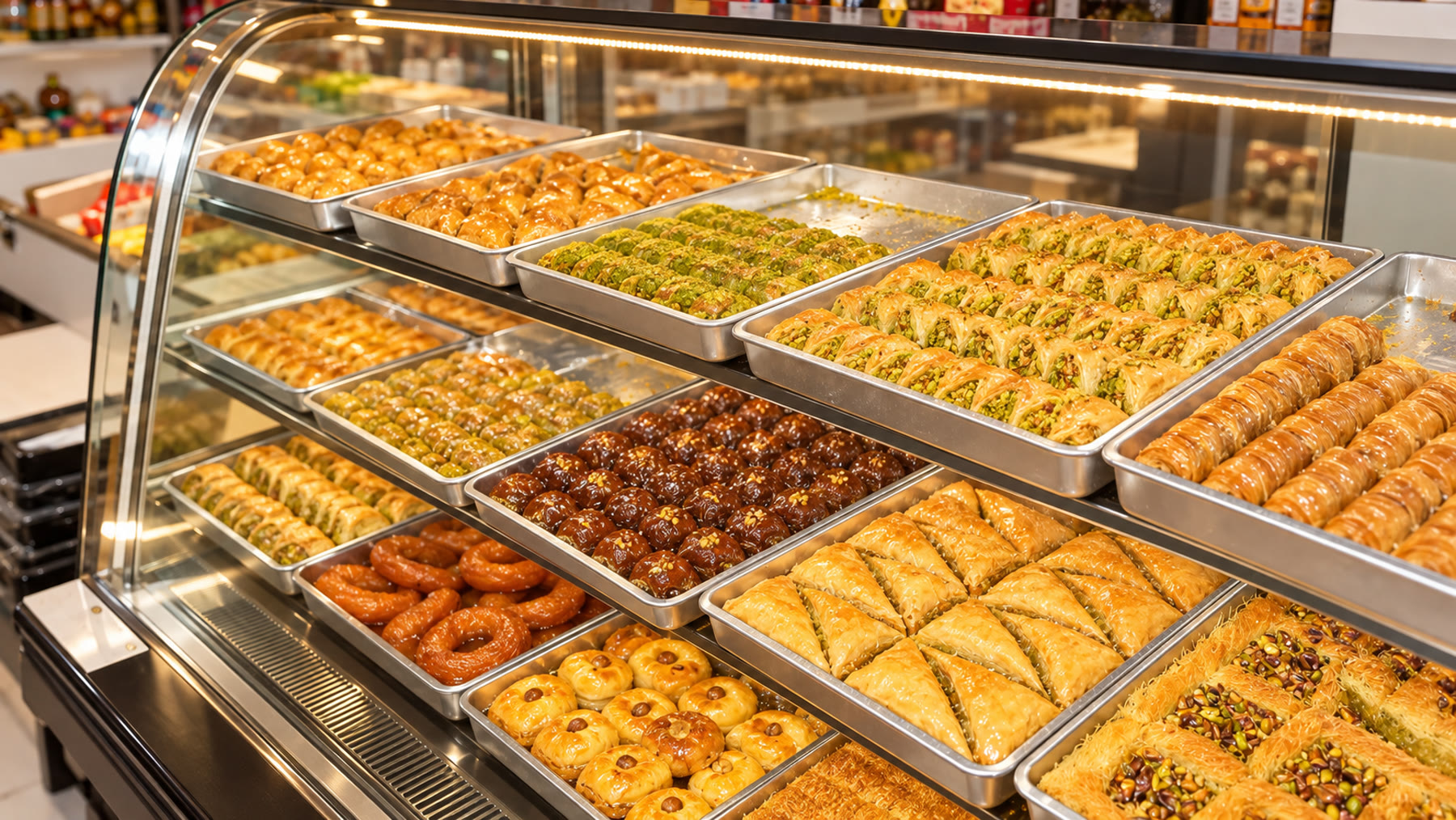 Vitrine mit Baklava und Kadayif